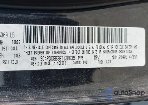 2016 Dodge Journey Crossroad Plus z USA, uszkodzony, nr VIN 3C4PDCGB3GT138639